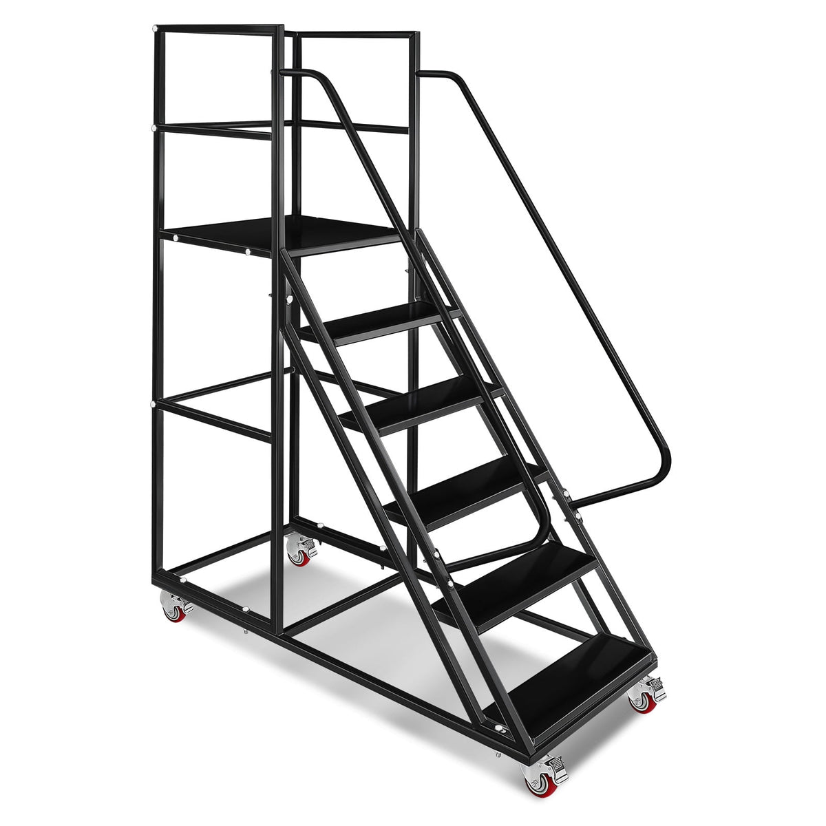 UTHCLO 6 Step Rolling Ladder with Handrails & Guardrails 1213 LBS Capacity Mobile Warehouse Stairs Ladder for High Shelves Warehouses Librarie 4.27ft