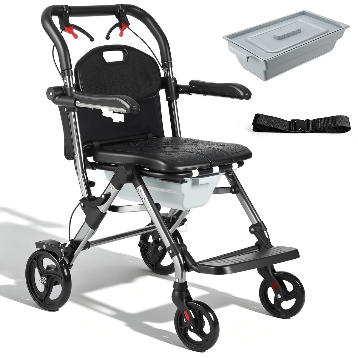 UTHCLO 3-in-1 Bedside Commode Shower Chair Rolling Toilet Chair with Lockable Wheels & Detachable Bucket - Portable for Adult Disabled Elderly Seniors Supports 330 lbs