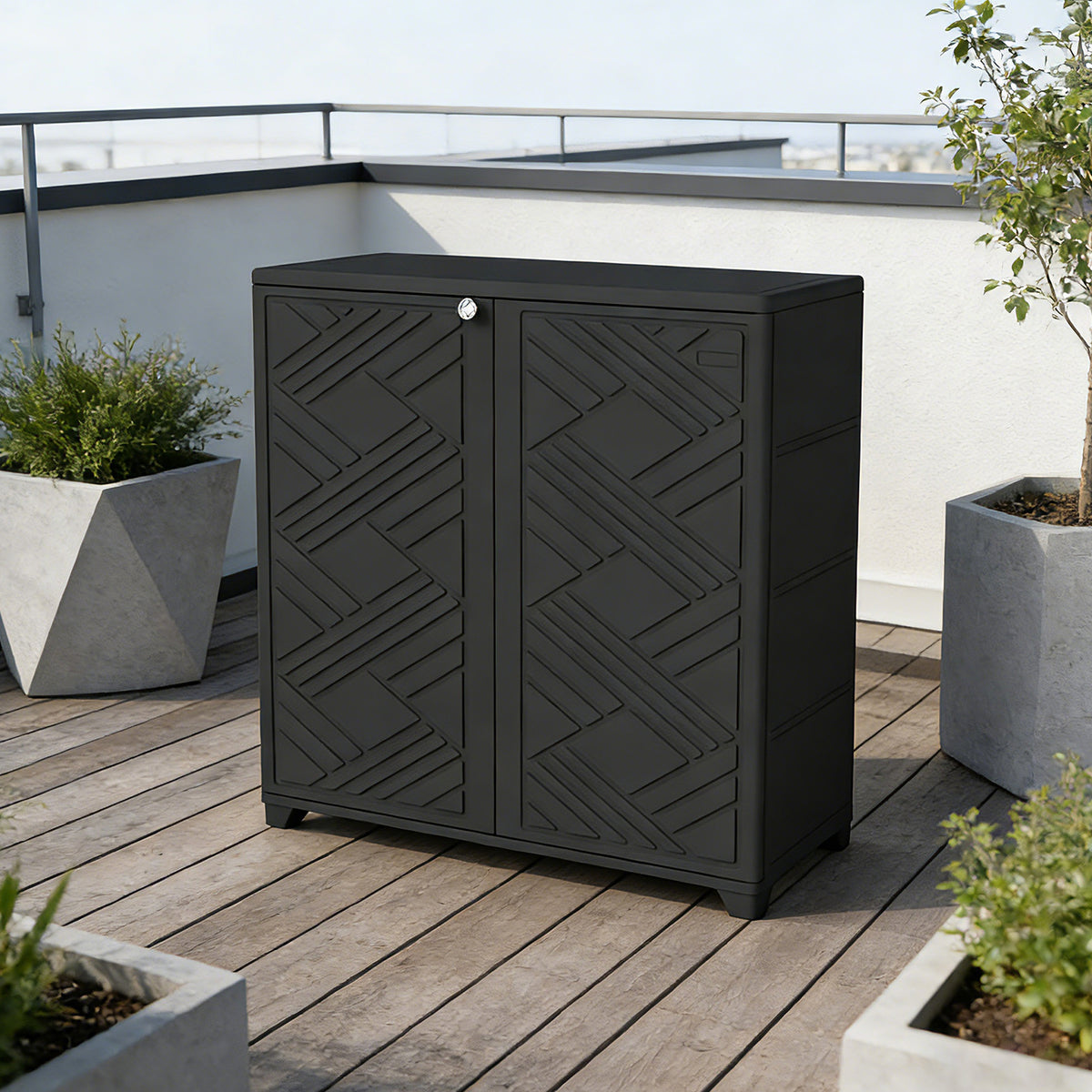 UTHCLO Diamond Cabinet Waterproof UV-Resistant Outdoor Storage for Patio, Garden & Indoor - Organize Mops Grilling Tools & More （Black with 1 Shelf）