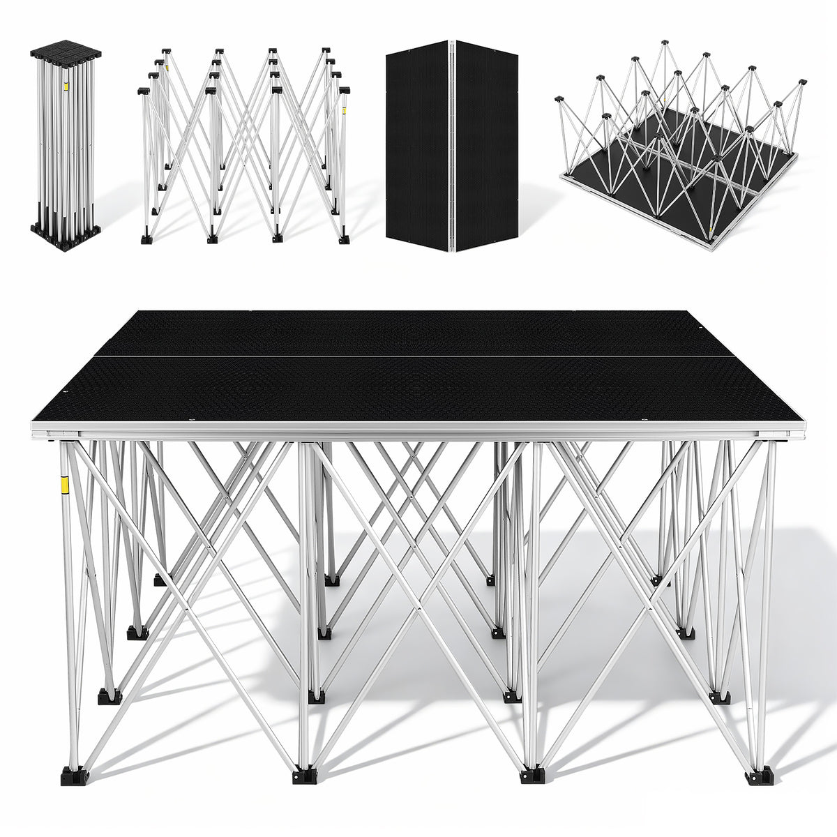 UTHCLO 4 x 4 ft Folding Portable Stage Platform Modular Unit with 24” High 16-Strut Centipede Riser for Auditoriums Concerts Bars Aluminum