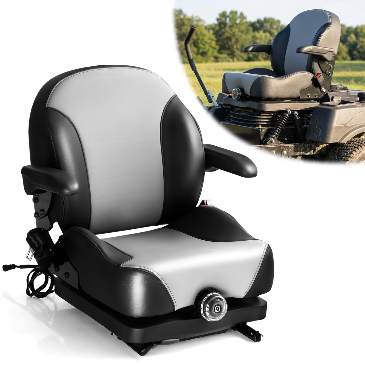 UTHCLO Universal Tractor Suspension Seat Adjustable Seatbelt Backrest Armrests Weight Adjustment Seat with Gravity Switch for Lawn Mowers & Tractors Excavator Harvester