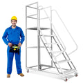 UTHCLO 6 Step Rolling Ladder with Handrails & Guardrails 1213 LBS Capacity Mobile Warehouse Stairs Ladder for High Shelves Warehouses Librarie 4.27ft