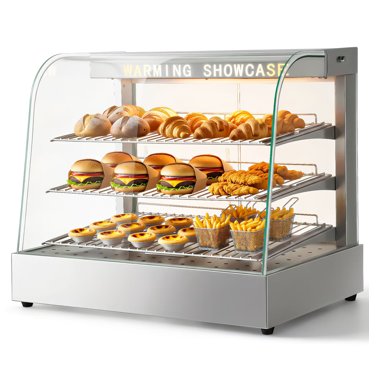 UTHCLO 26" Countertop Food Warmer Display Case 3 Shelf Hot Warming Showcase with Back Sliding Door and Water Tray Sliver