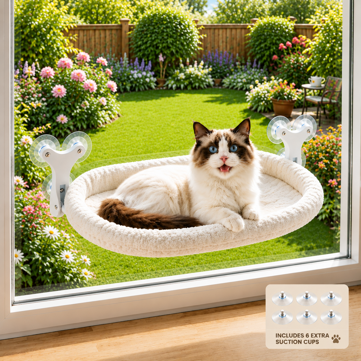 UTHCLO Cat Window Perch, Foldable Cat Hammock, Cat Window Bed with 6 Strong Suction Cups, 40LBS Heavy Duty Includes 6 Replacement Cups Washable Cover
