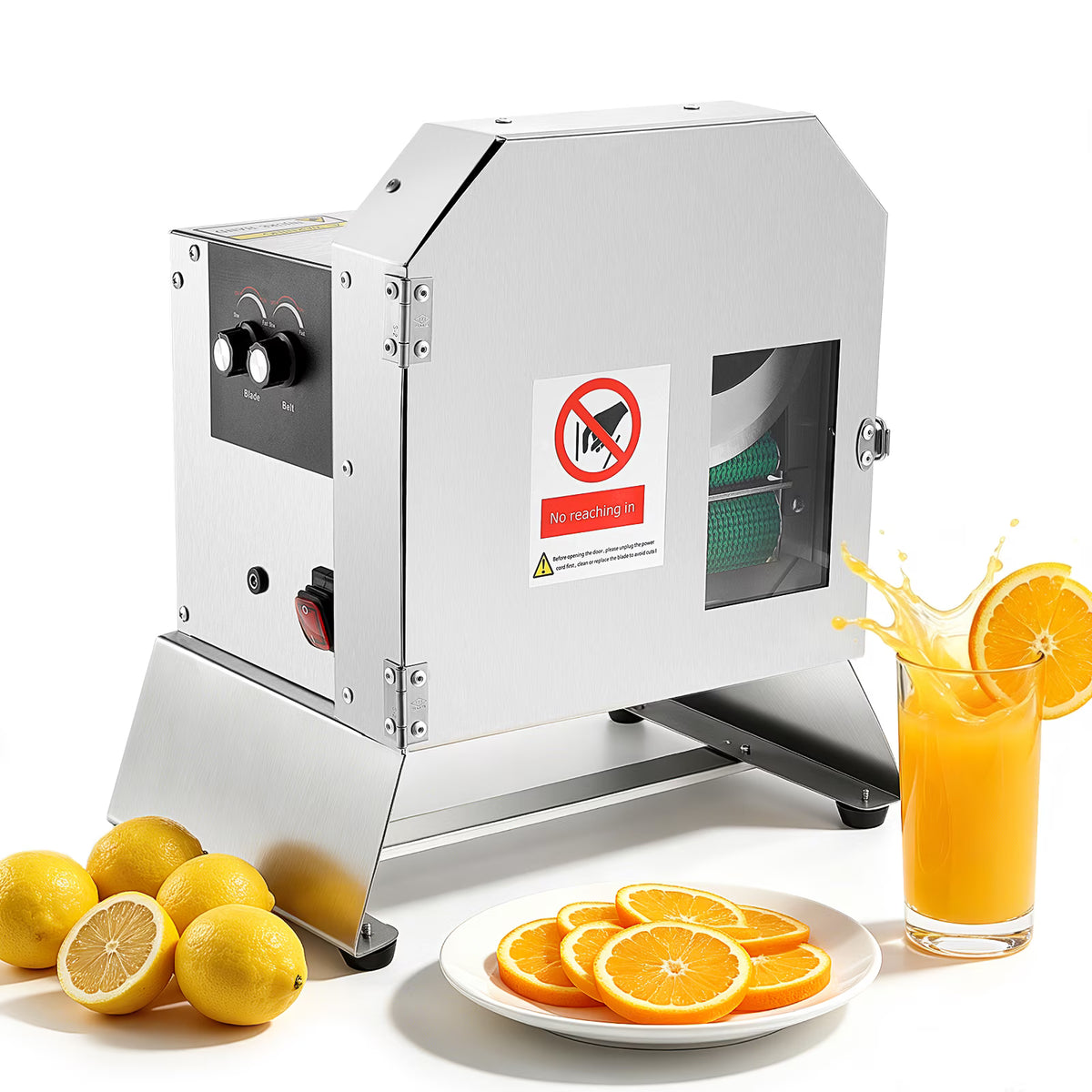 UTHCLO Commercial Green Onion Cutter Vegetable Slicer Machine Electric Automatic Spring Onion Slicer with Conveyor Belt 1.5-35mm(0-0.4’’)Thickness Adjustable 400lb/h Stainless Steel