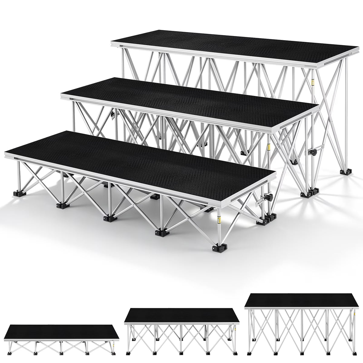 UTHCLO Folding Portable Stage stairs Three-Level Staircase for 32" & 24"High Stage| 8" & 16" & 24" High Risers