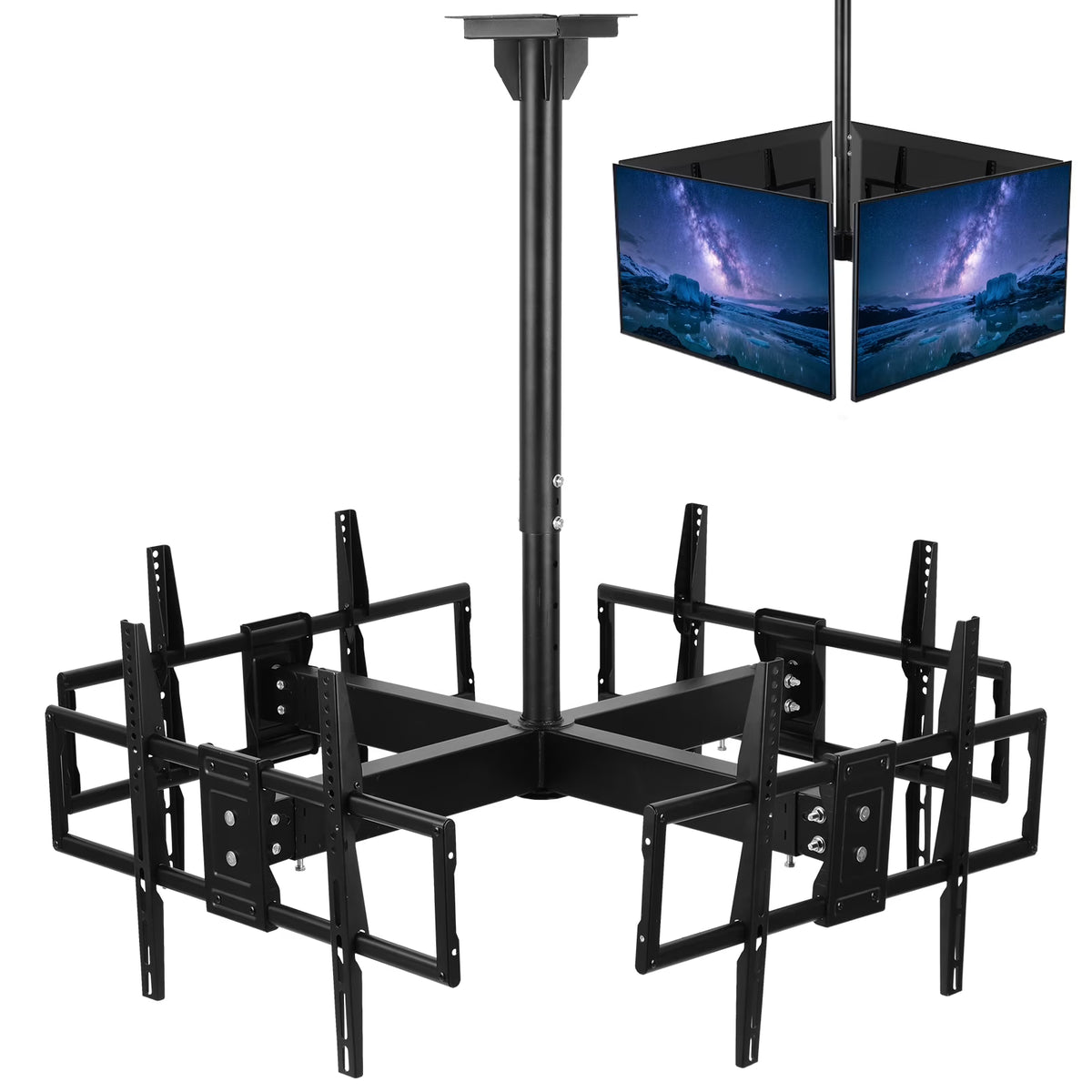 UTHCLO Quad Ceiling TV Mount for 32"-65" TVs Digital Signage Mount for 4 TVs Full Swivel Height Adjustment Holds 440 lbs
