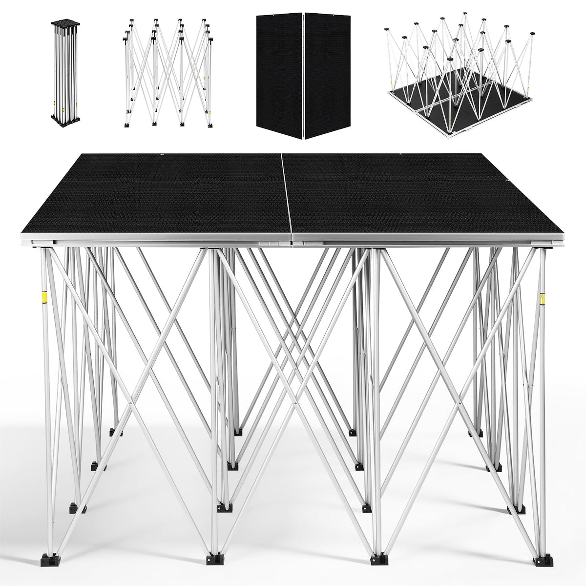 UTHCLO 4 x 4 ft Folding Portable Stage Platform Modular Unit with 32” High 16-Strut Centipede Riser for Auditoriums Concerts Bars Aluminum