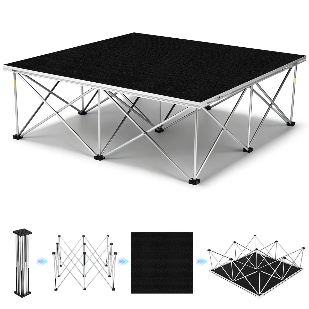 UTHCLO 4 x 4 ft Portable Stage Platform Modular Unit with 16” High 9-Strut Centipede Riser for Auditoriums Concerts Bars Aluminum